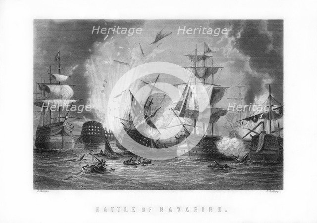 The naval Battle of Navarino, 20th October 1827, (1893).Artist: J Godfrey