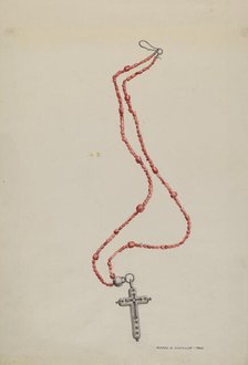 Coral Beads and Crucifix, c. 1937. Creator: Majel G. Claflin.