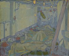 World War I: wounded sailors after treatment lying in hammocks on deck, c1918. Creator: Jan Gordon.