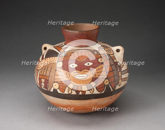 Handeled Jar Depicting Costumed Ritual Performer with Weapons, 180 B.C./A.D. 500. Creator: Unknown.