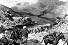 The Indian Frontier Rising:...Bengal Sappers and Miners fording the Mastura River, 1898. Creator: William Barnes Wollen.