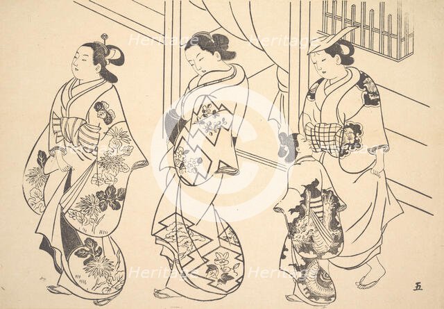 Three Courtesans and a Kamuro Strolling in the Street. Creator: Unknown.