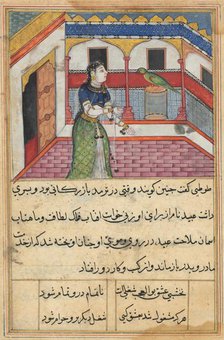 Page from Tales of a Parrot (Tuti-nama): Forty-second night: The parrot addresses..., c. 1560. Creator: Unknown.