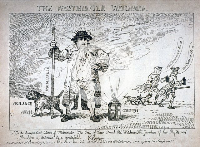 'The Westminster Watchman', 1784. Artist: Thomas Rowlandson
