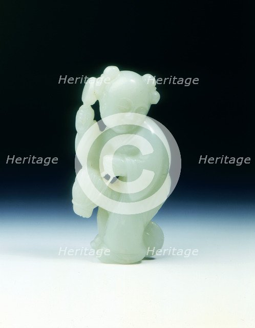 Boy with rattle on a hobby horse in jade, Qing dynasty, China, 2nd half of 18th century. Artist: Unknown