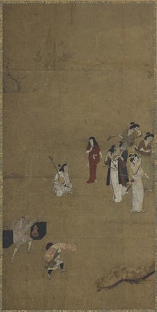 A picnic party: musicians and attendants, Edo period, early 17th century. Creator: Unknown.