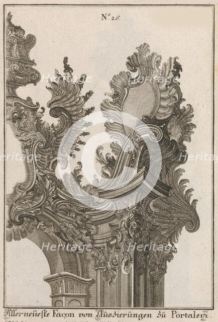 Suggestion for the Decoration of Top Right Side of Portal, Plate 1 from 'Al..., Printed ca. 1750-56. Creator: Jeremias Wachsmuth.