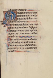 Initial M: A Saint Holding a Scroll; Bute Psalter, text and illumination about 1285. Creator: Bute Master.