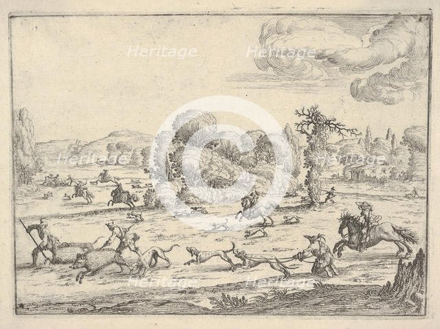 Boar hunt in a landscape, ca. 1620-38. Creator: Ercole Bazicaluva.