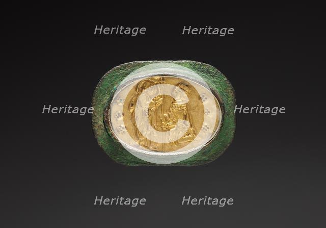 Votive or Civic Badge with a Crowned Figure Kneeling before Christ, c. 1300. Creator: Unknown.