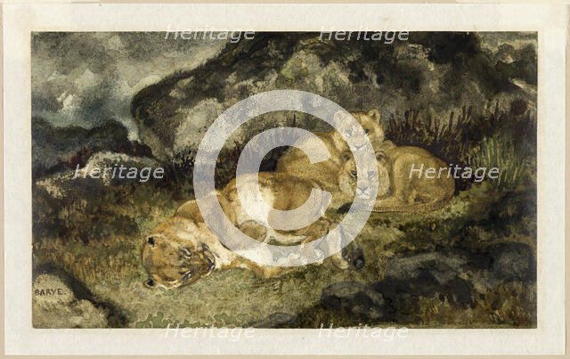 Lioness and Cubs, c. 1832. Creator: Antoine-Louis Barye.