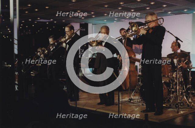 Bob Brookmeyer, Jimmy Knepper and Slide Hampton, Jazz Inn Party, Nordwijk, Netherlands, 1989. Creator: Brian Foskett.