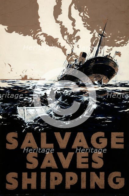 'Salvage saves Shipping', World War II poster, between 1939 and 1946. Creators: Central Office of Information, E Oliver.