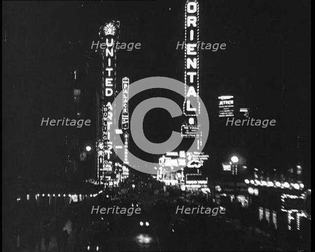 Lights on an American City Street, 1930s. Creator: British Pathe Ltd.