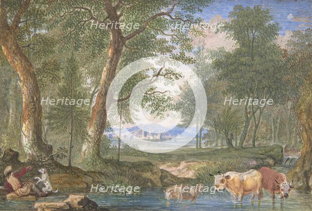 Landscape with Cows in a Brook, 1698. Creator: Felix Meyer.
