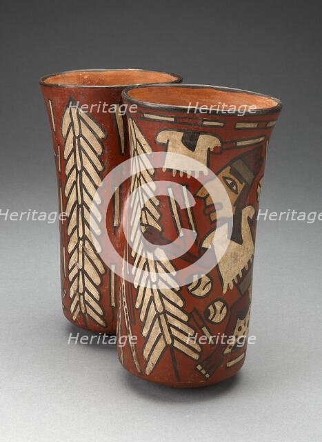 Double Beaker Depicting Warriors and Sacrificial Objects, 180 B.C./A.D. 500. Creator: Unknown.