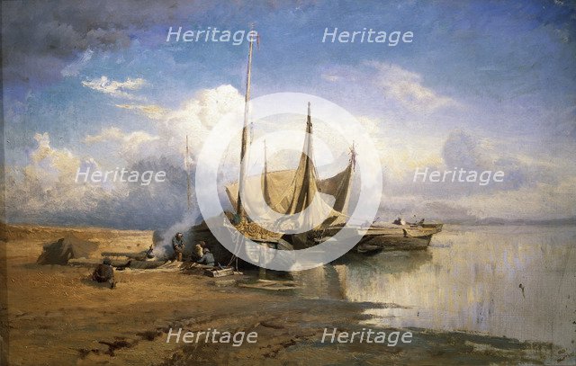 View of the Volga. Boats, 1870. Artist: Vasilyev, Fyodor Alexandrovich (1850-1873)