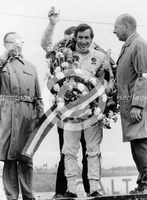 Jackie Stewart, celebrating victory at The Dutch Grand Prix, Zandvoort, 1968. Artist: Unknown