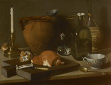 Still life with cup, bottle, clay pot and candlestick. Creator: Magini, Carlo (1720-1806).