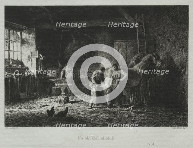 The Blacksmith Shop. Creator: Charles-Émile Jacque (French, 1813-1894).