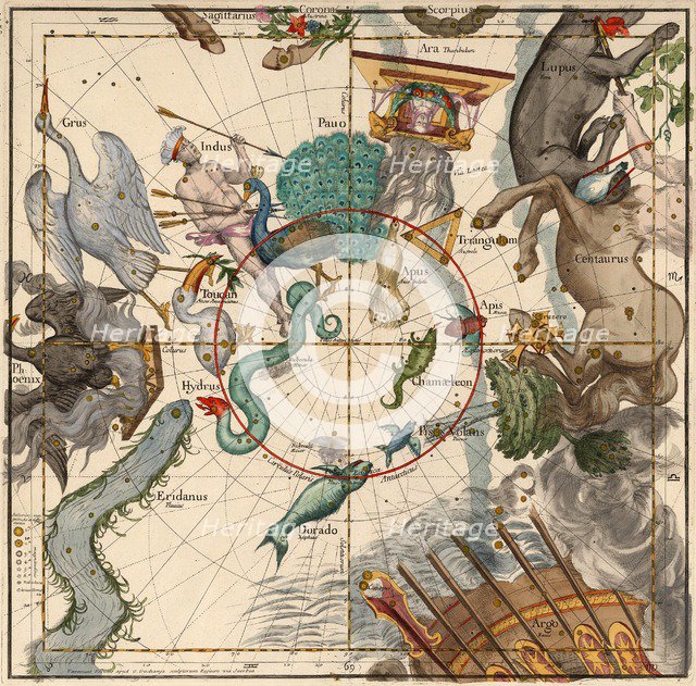 South Pole, Plate 6 from Globi coelestis in tabulas planas redacti descriptio, 1674. 