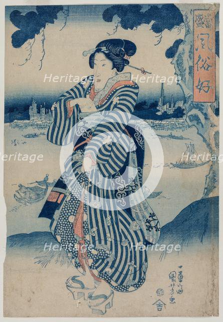 Geisha Standing on the Bank of the Sumida River..., early 1830s. Creator: Utagawa Kuniyoshi (Japanese, 1797-1861).