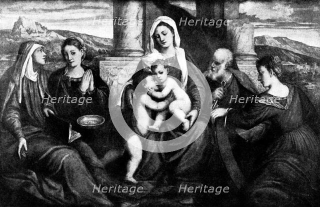 Venetian Art at the New Gallery: The Virgin and Child with Saints - by Bonifazio, 1895. Creator: Unknown.