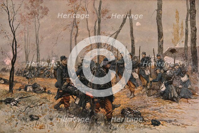 ''Scenes de Guerre; Les Honneurs sous le Feu', 1914. Creator: Georges Bertin Scott.