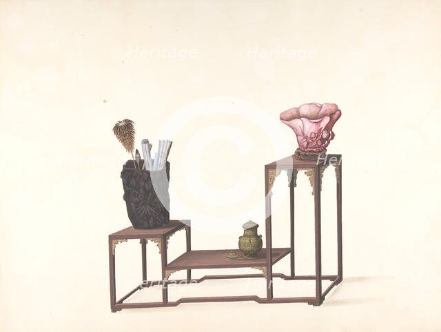 Table with Three Levels with Ornamental Objects, 19th century. Creator: Anon.