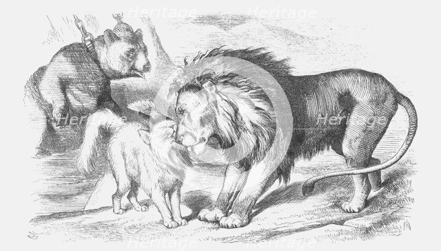 'Feline Friends; or, The British Lion and the Persian Chat!', 1873.  Artist: Joseph Swain