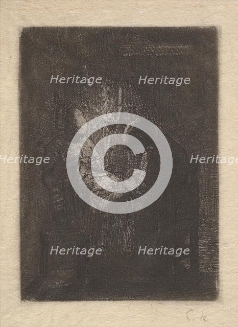 Two Women Sewing by Lamplight, ca. 1853. Creator: Jean Francois Millet.