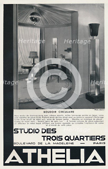 'Boudoir Circulaire - Studio Des Trois Quartiers - Athelia', 1933. Artist: Unknown.