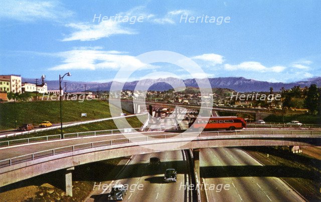 Looking north on Harbor Freeway, Los Angeles, California, USA, 1956. Artist: Unknown
