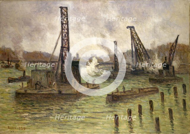 Works on the Seine, at Pont des Saints-Peres, 1936. Creator: Maximilien Luce.