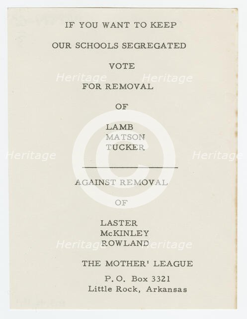 Flier with segregationist voting guide, 1959. Creator: Unknown.