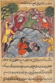 Page from Tales of a Parrot (Tuti-nama): The Raja’s daughter and her lover stoned..., c. 1560. Creator: Unknown.