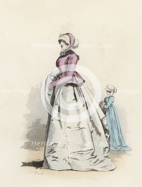 English ladies, color engraving 1870.