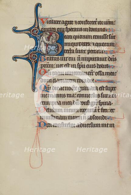 Initial B: A Priest Baptizing a Child; Bute Psalter, text and illumination about 1285. Creator: Bute Master.