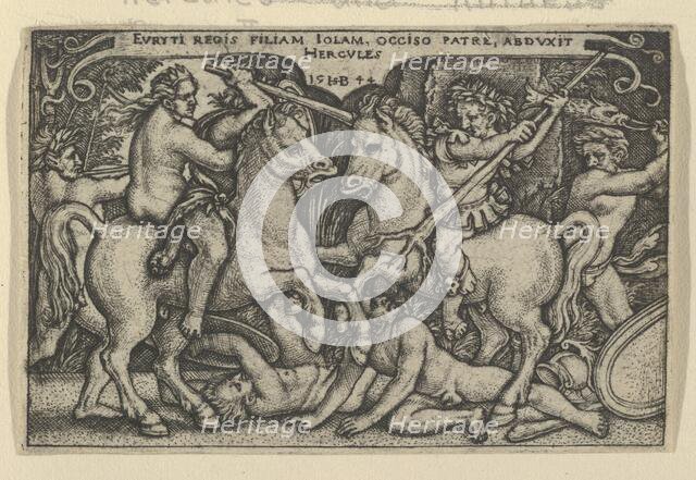 Hercules abducting Iole, from The Labors of Hercules, 1544. Creator: Sebald Beham.