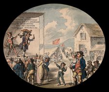 Doctor Humbugallo, an itinerant medicine vendor, selling his wares from a stage..., c1800s. Creator: Thomas Rowlandson.