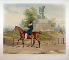 The Duke of Wellington riding past the Achilles statue in Hyde Park, London, 1844.  Artist: John Harris