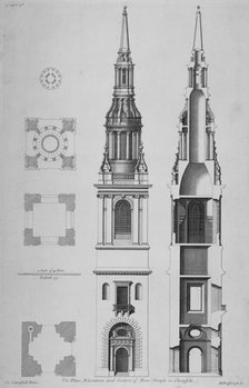 Plans, elevations and section of the Church of St Mary-le-Bow, Cheapside, City of London, 1725. Artist: Sir Christopher Wren