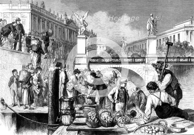 Unlading fruit-boats in Berlin, 1873. Creator: Unknown.
