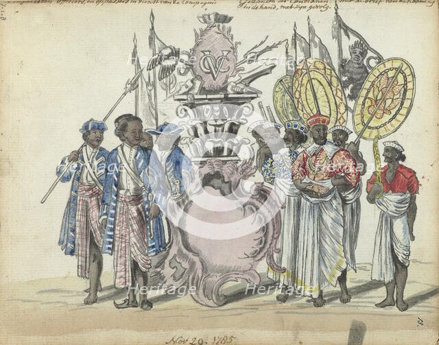 Sinhalese soldiers in the service of the VOC and envoys of the King of Kandy, 1785. Creator: Jan Brandes.