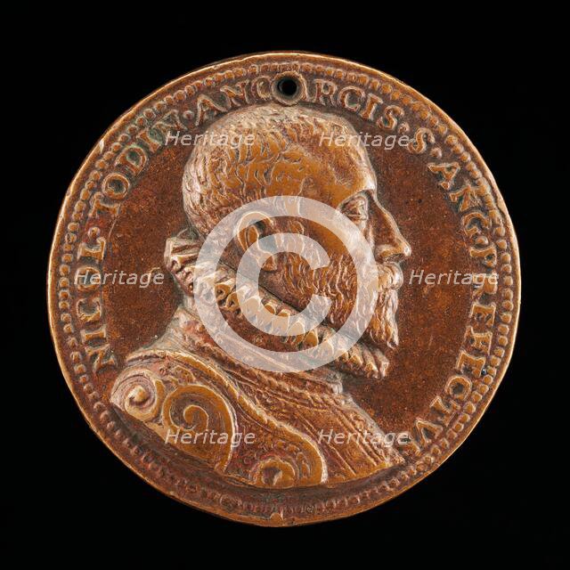 Niccolo Todini of Ancona, Captain of Castel Sant'Angelo, 1585-1591 [obverse], 1585/1590. Creator: Domenico Poggini.