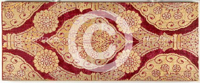 Brocaded velvet with medallions in ogival lattice, late 1500s. Creator: Unknown.