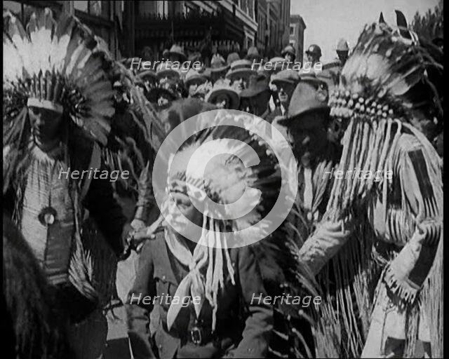 Field Marshal Douglas Haig, 1st Earl Haig, Wearing a Native American Headdress, 1921. Creator: British Pathe Ltd.