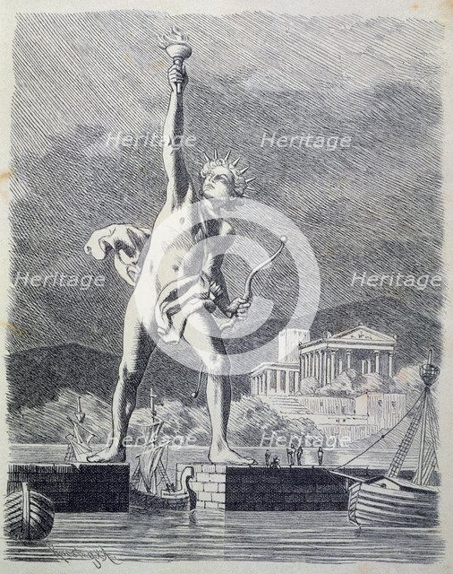 The Colossus of Rhodes, 32 meters high, work by the sculptor Cares of Lindos situated at the entr…