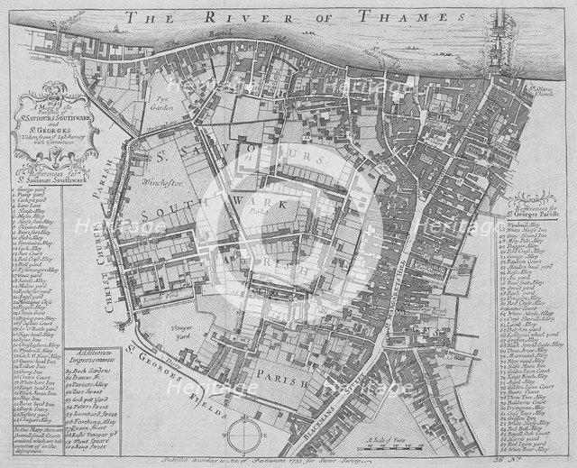 Map of the Parishes of St George's and St Saviour's, Southwark, London, 1755. Artist: Anon
