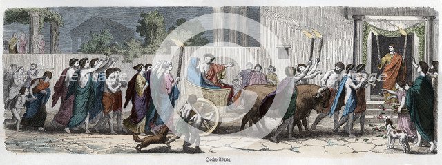 Ancient History. Greece. Wedding party. German engraving, 1865.